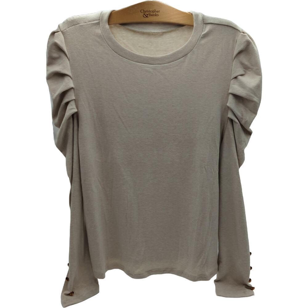 XL Cream Ruffle Sleeve Sweater, Gold Button Cuffs